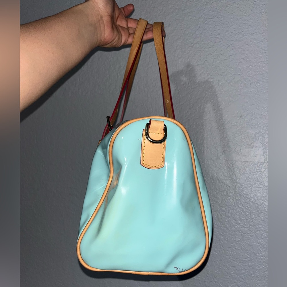 Dooney & Bourke Aqua Satchel with Tan Straps - Picture 6 of 11